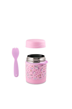 Bamboo Bark Kids Insulated Stainless Steel Food Jar with Fork, 350ml Thermal Lunch Container for Hot or Cold Food, Leakproof, BPA-Free, Ideal for School, Daycare & Travel,| Unicorn Design