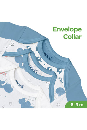 MOON Organic Baby Body Suit Set of 5 for Boys for 6-9 Months -Blue