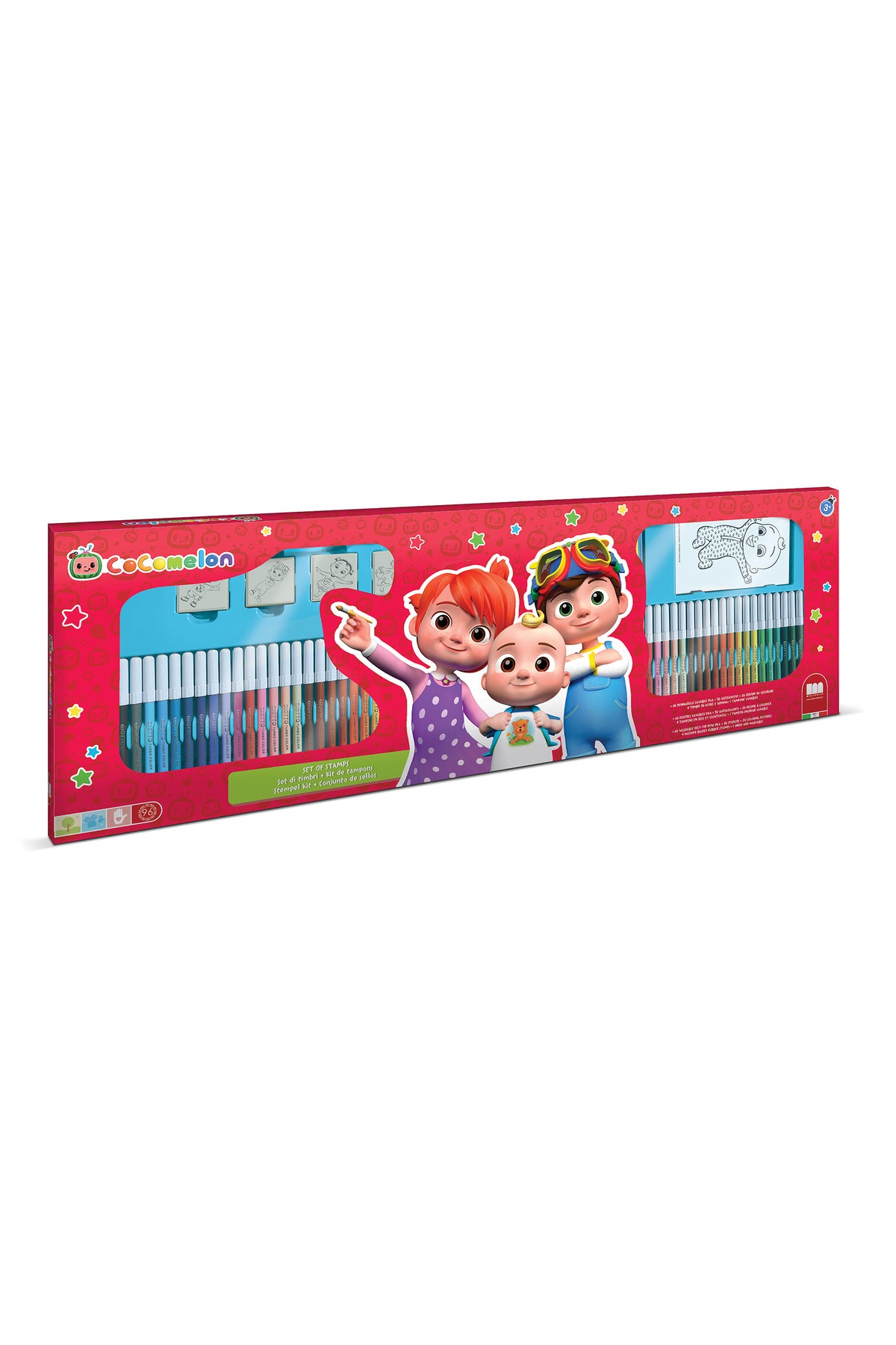 CoComelon 86cm x 54cm Mega Art Case | 60 Felt Tip Pens, 10 Pencil Crayons, 10 Wax Crayons, 6 Stamps, Ink Pad, Coloring & Notebook, Stickers | Kids Creative Drawing & Coloring Set