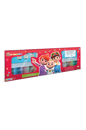 CoComelon 86cm x 54cm Mega Art Case | 60 Felt Tip Pens, 10 Pencil Crayons, 10 Wax Crayons, 6 Stamps, Ink Pad, Coloring & Notebook, Stickers | Kids Creative Drawing & Coloring Set