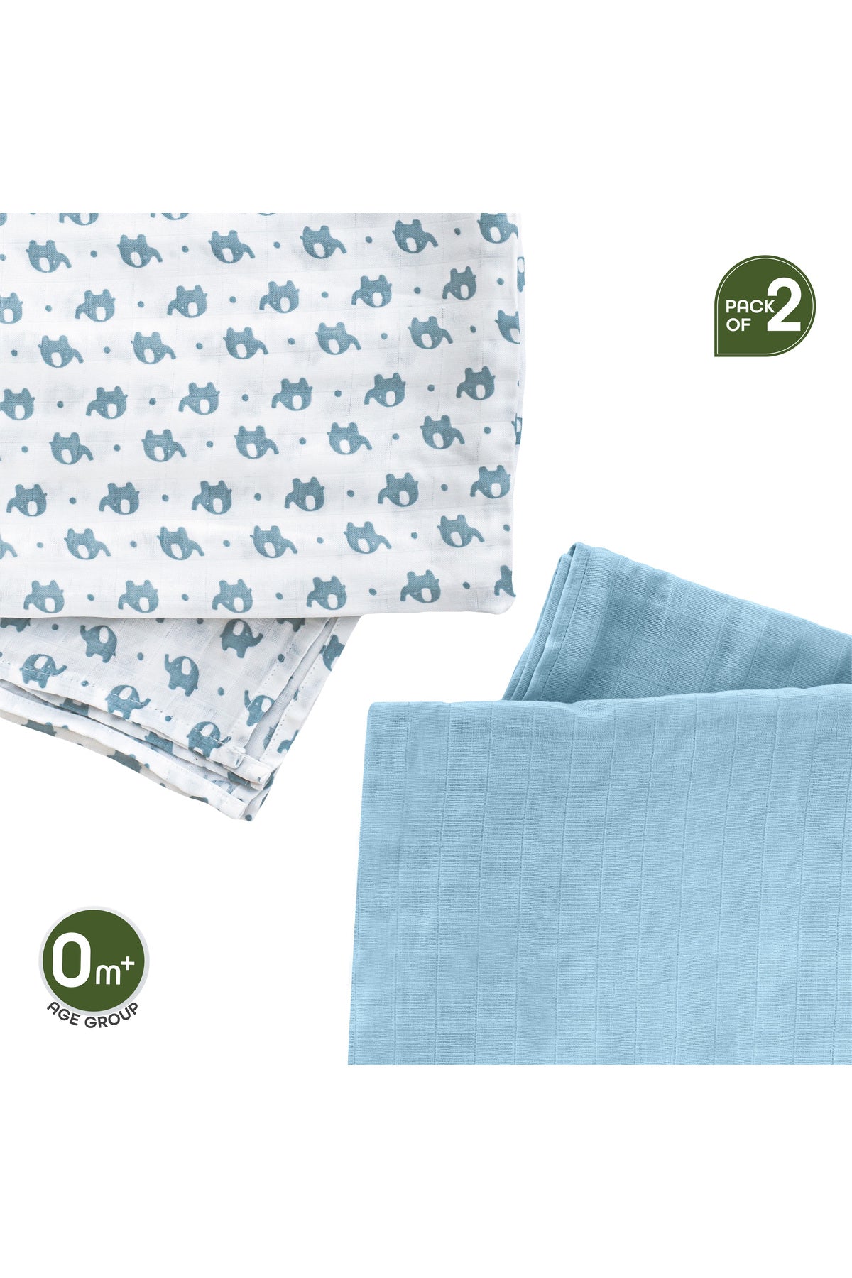 MOON Bamboo Muslin Wrap/ Swaddle-Elephant Print & Blue.