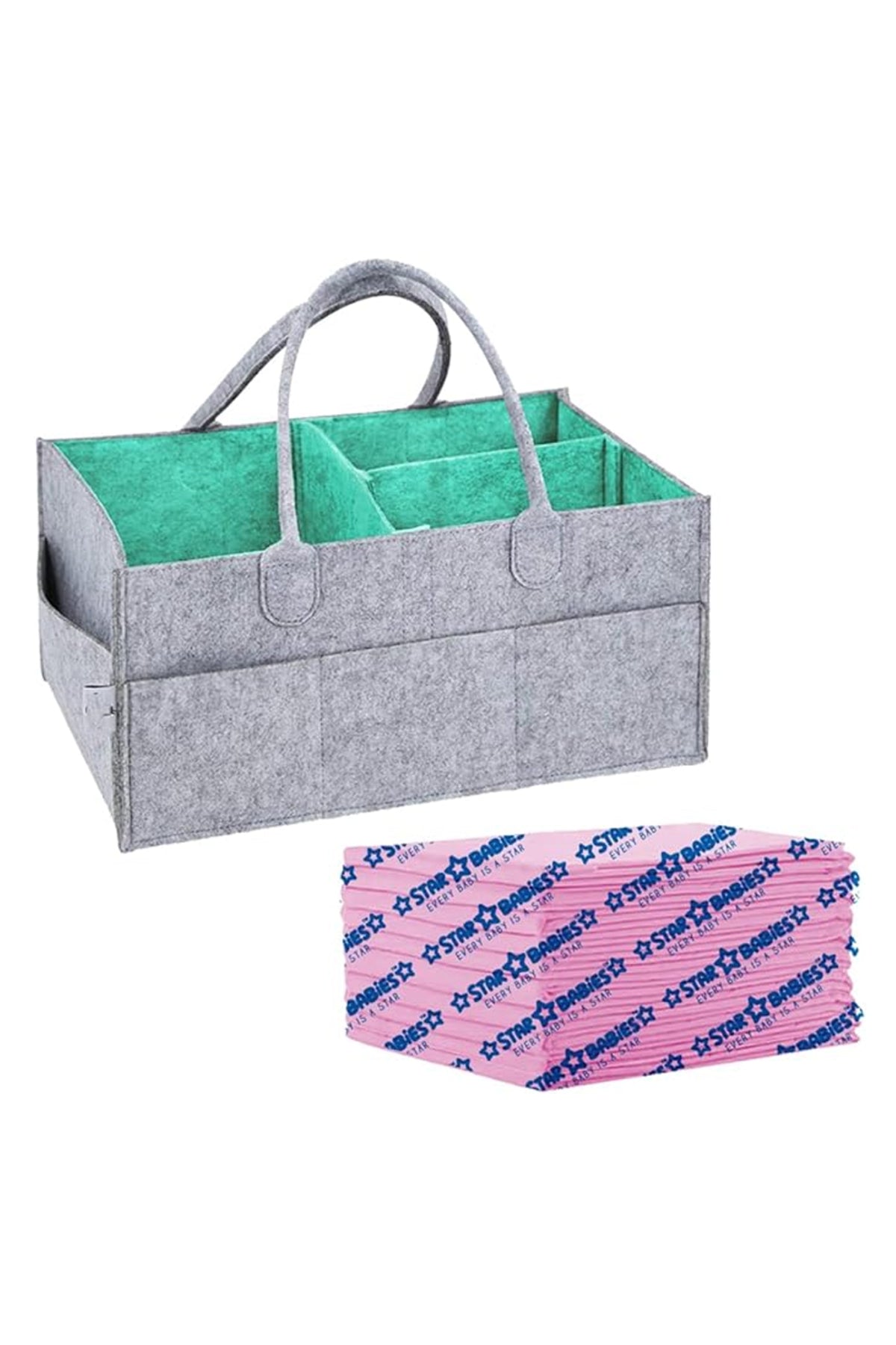 Star Babies - Caddy Diaper Bag with Disposable Changing Mat - 10pcs - Grey/Pink