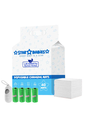 Star Babies - Disposable Changing Mat 40 Pcs With Disposable Scented Nappy Bag 60 Pcs - White/Green
