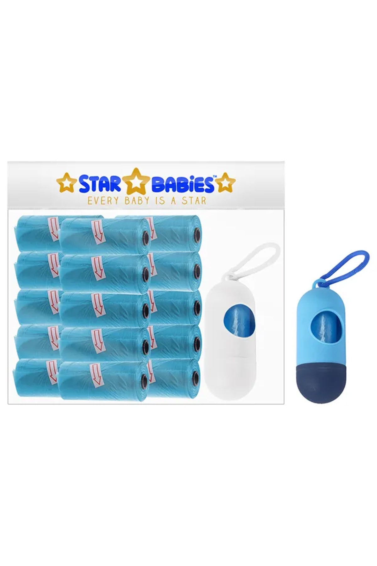 Star Babies Pack of 15/225 Bags Scented Nappy Bag Blue & Assorted Dispenser