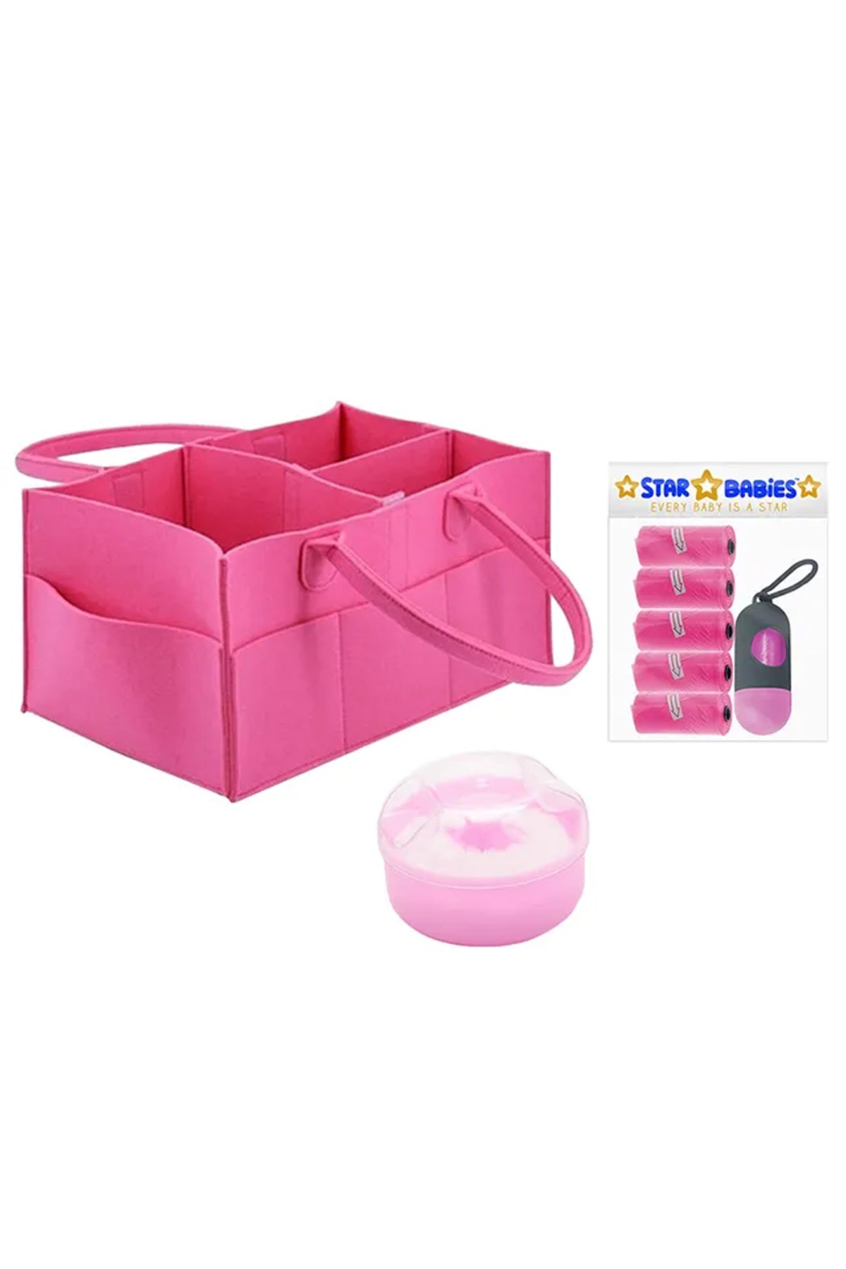 Star Babies - Diaper Caddy Organizer with Scented Bag Dispenser & Powder Puff - Pink