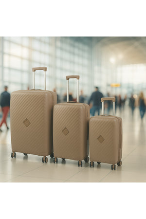 ELITE 3-Piece Hard-Shell Luggage Set (20/24/28) – Lightweight Spinner Suitcase – Beige Gold