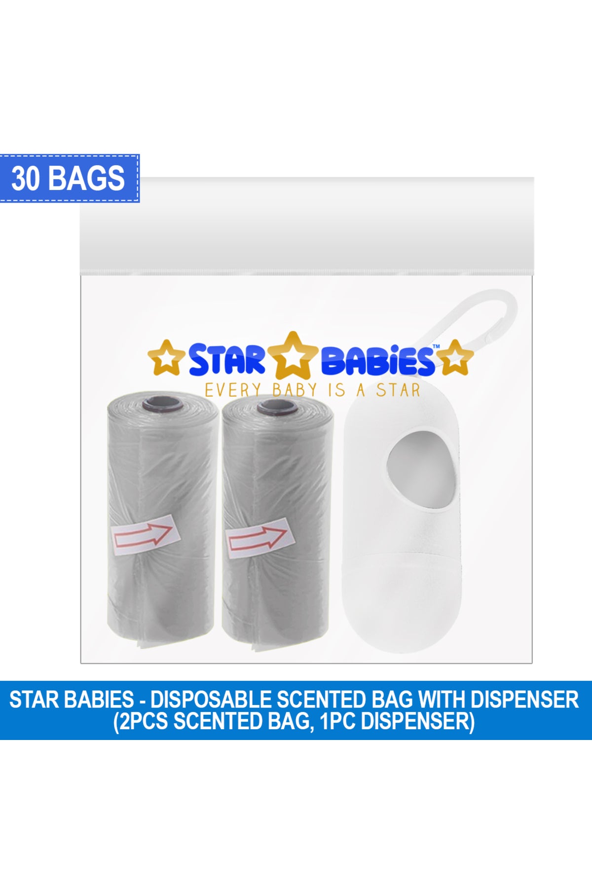 Star Babies - Scented Nappy Bag With Dispenser Pack of 2/30 Bags - Grey