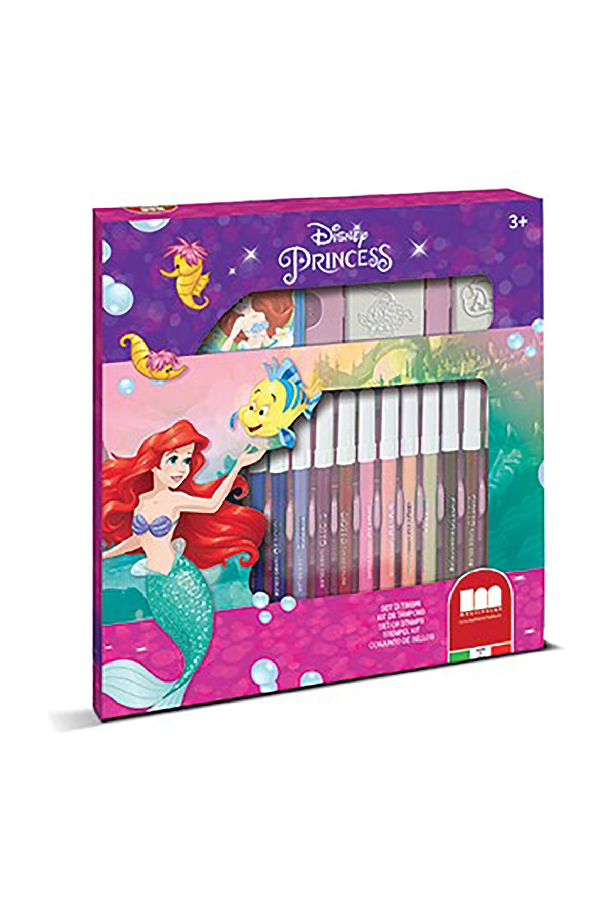 Disney Princess Ariel Felt Tip Pen Set | 18 Colorful Felt Pens with 2 Stamps & 1 Ink Pad | Kids Art & Craft Stationery Gift Set