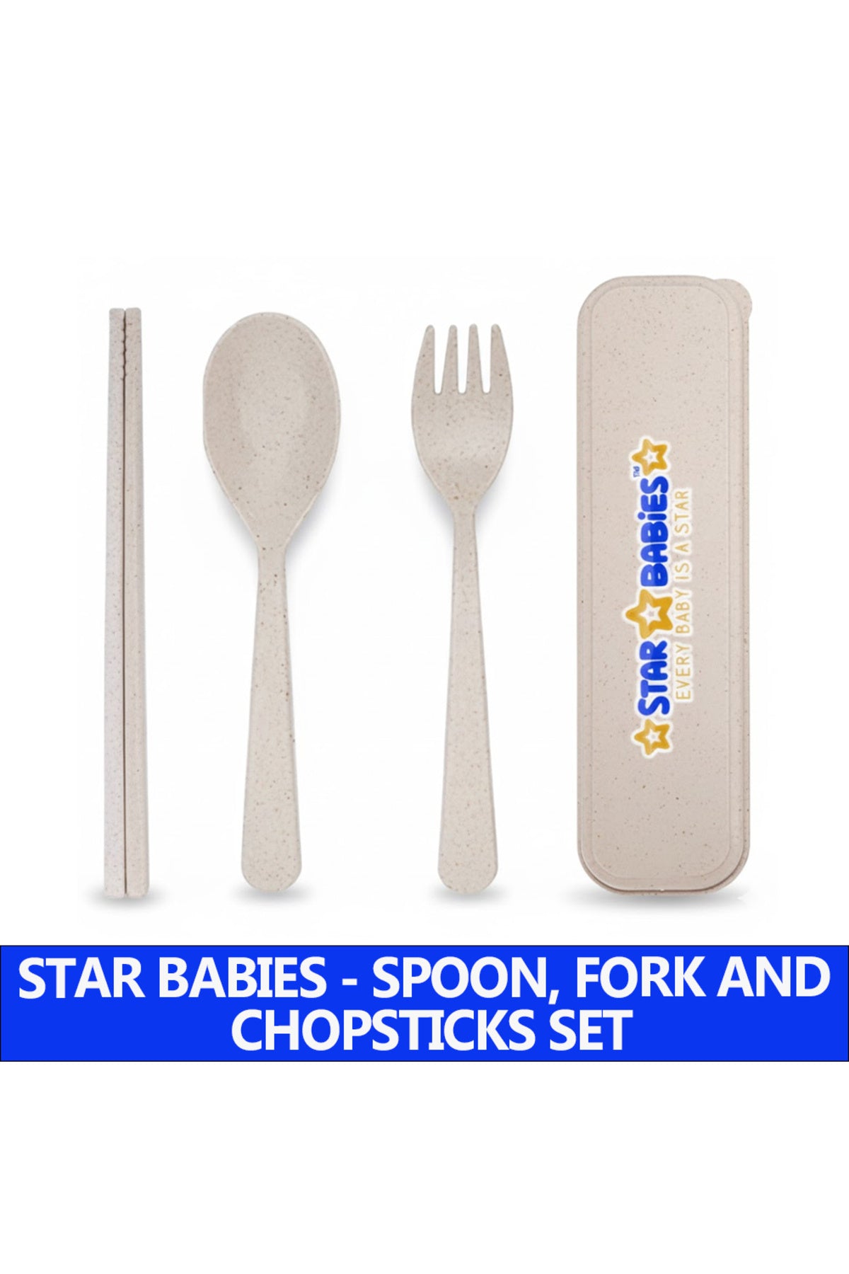 Star Babies - Organic Spoon, Fork & Chopsticks Set - Cream