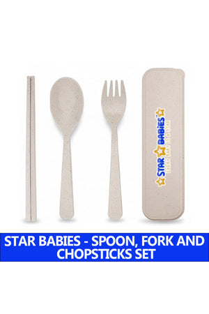 Star Babies - Organic Spoon, Fork & Chopsticks Set - Cream