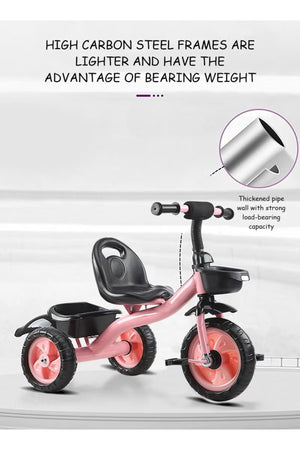 StarMarz Toddler 3-Wheel Tricycle Ride-On Toy with Safety Seat, Cup Holder & Rear Storage Basket - Pink