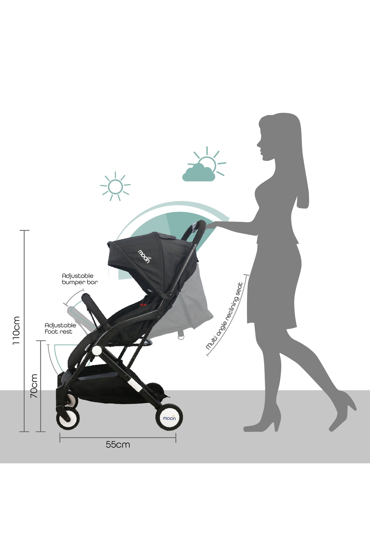 MOON Travel-Lite  - Cabin Stroller,Black