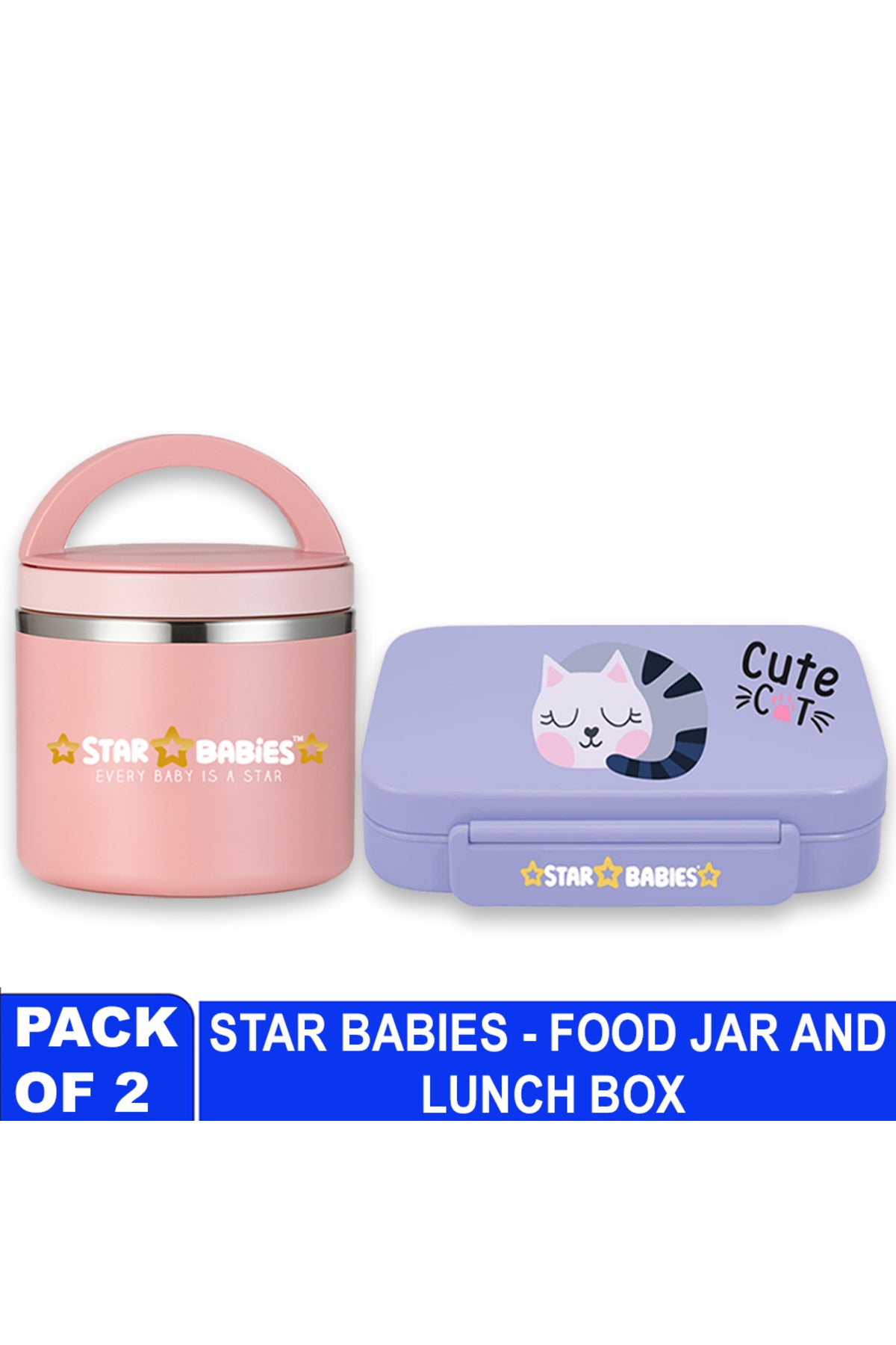 Star Babies - Star Babies Brave Lion Bento Lunch Box with 4 Compartments, BPA Free, Leak-Proof with Stainless Steel Food Jar-500 ml