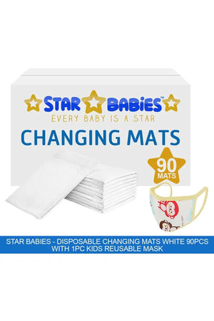 Star Babies - Disposable Changing Mats White 90Pcs with 1Pc Kids Reusable Mask