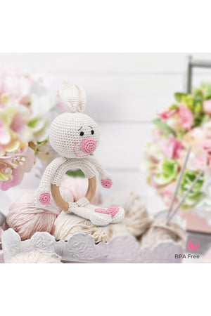 MOON Handcrafted Crochet  Toy with Cuddle Ring -Bunny