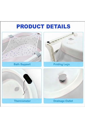 Star Babies - Baby Foldable Bathtub With Thermometer & Bath Seat Support Net, Set - Grey - Pack of 2