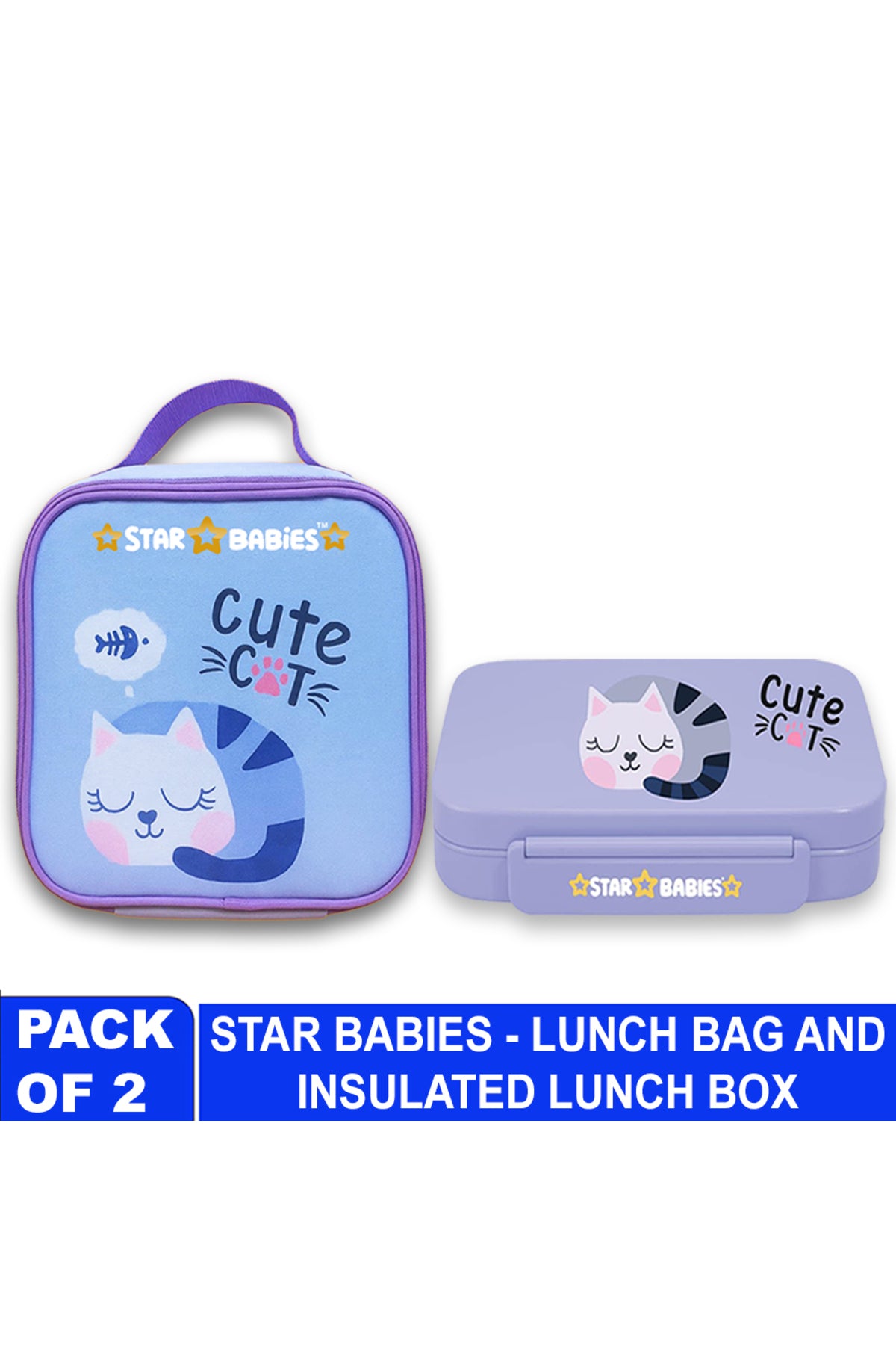 Star Babies - Star Babies Cute Cat Bento Lunch Box with 4 Compartments, BPA Free, Leak-Proof with insulated Lunch Bag