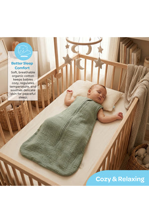 MOON Organic Crinkle Muslin Sleep sack  1 Tog (6-12 Months )-Green