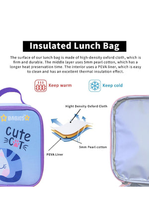 Star Babies 16-Inch Cute Cat Themed Children's Backpack with Adjustable Shoulder Strap for Hiking Large with Bento Lunch Bag and Dual Zipper Pencil Case Pack of 3