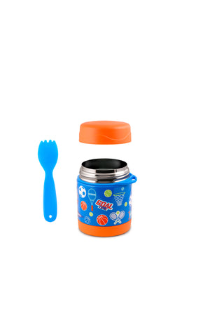 Bamboo Bark Kids Insulated Stainless Steel Food Jar with Fork, 350ml Thermal Lunch Container for Hot or Cold Food, Leakproof, BPA-Free, Ideal for School, Active Use, Daycare & Travel,| Sports Design