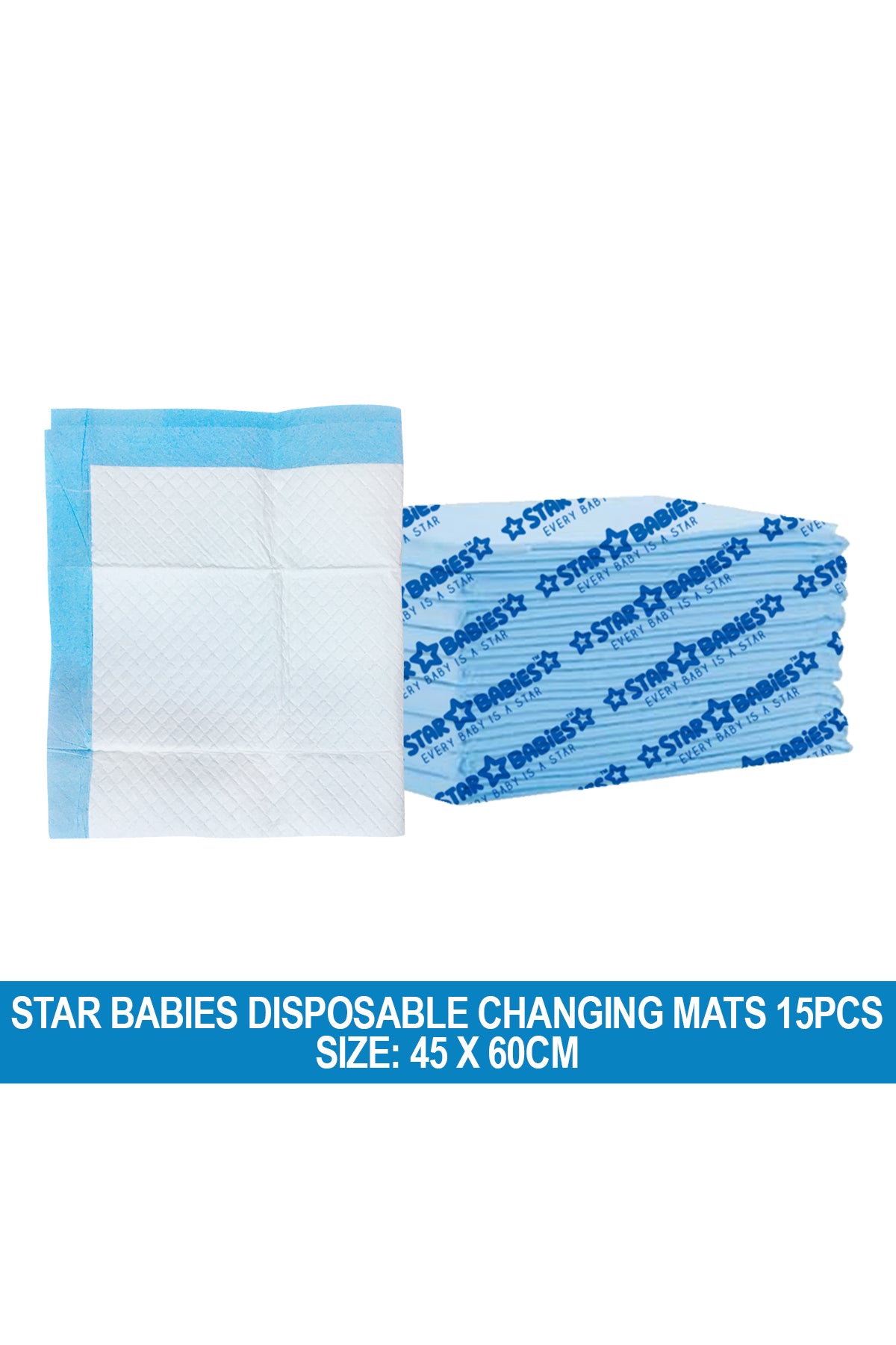 Star Babies Disposable Changing mat Large (45 x 60cm) Pack of 15 - Blue