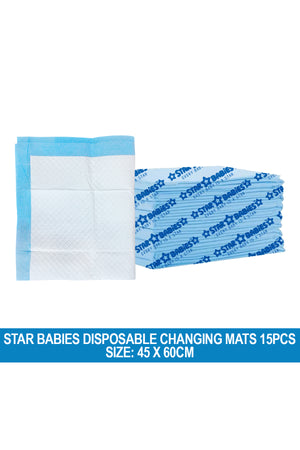 Star Babies Disposable Changing mat Large (45 x 60cm) Pack of 15 - Blue