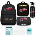 Star Babies Set of 4 – Retro Car Theme 16" School Bag, 4-Compartment Lunch Box, Insulated Lunch Bag, 500ml Water Bottle