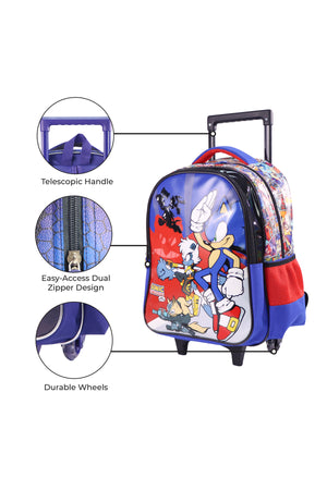 MOON Licensed  SONIC  the Hedgehog  3 in 1 Kids Trolley Set   - (16-Inch) Premium Kids School Bag with Lunch Bag & Pencil Case-Red&Blue
