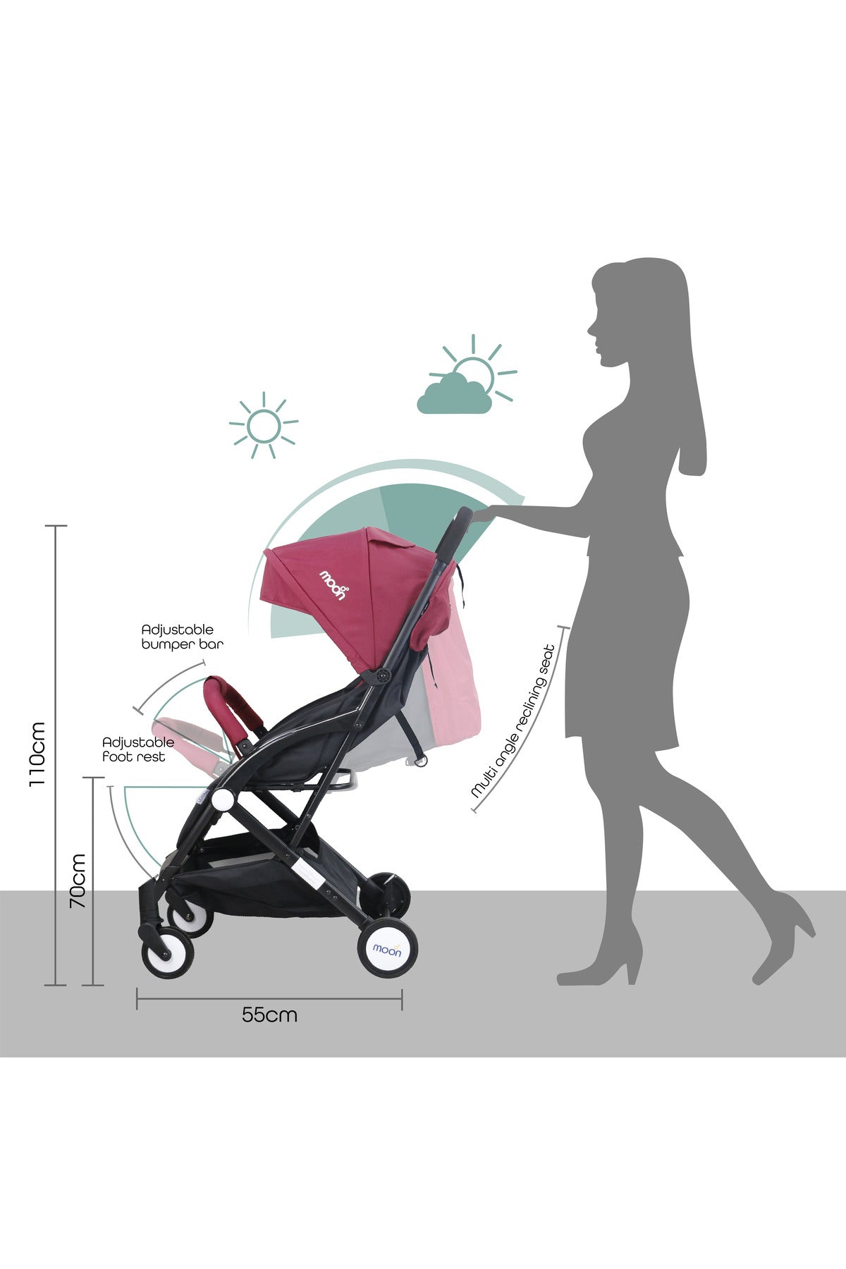 MOON Travel-Lite  - Cabin Stroller,Dark Red