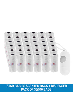 Star Babies - Disposable Scented Nappy Bag With Dispenser - White - Pack of 36 - 540pcs