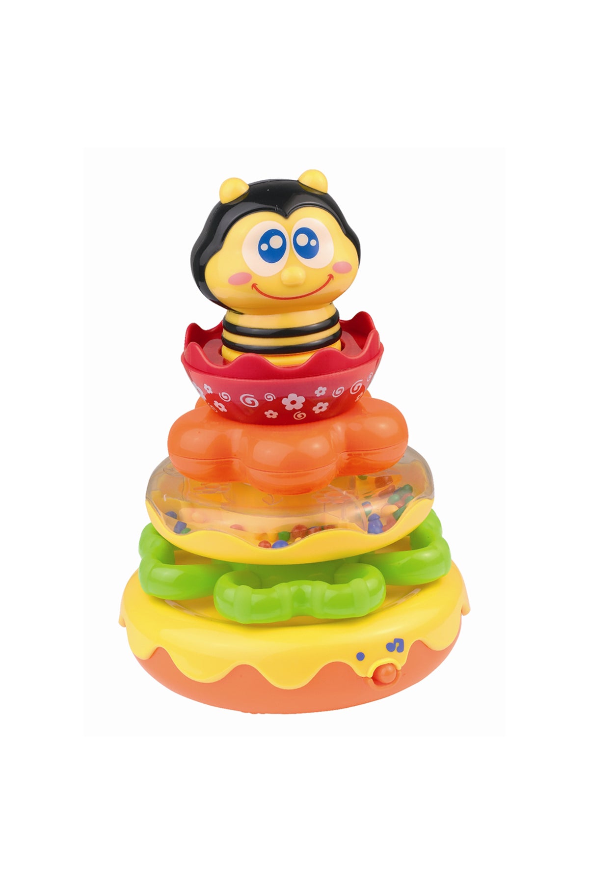 Little Learners Honey Bee Stacking Rings - Electronic Stacking Rings with Wobbly Weighted Base, Rattling Rings, Sing-Along Bee, 12M+