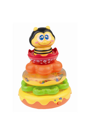 Little Learners Honey Bee Stacking Rings - Electronic Stacking Rings with Wobbly Weighted Base, Rattling Rings, Sing-Along Bee, 12M+