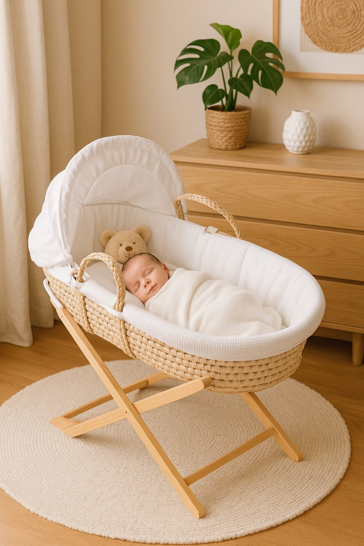 Kikibebe Wooden Fun Moment Moses Basket With Foldable Stand – Wood