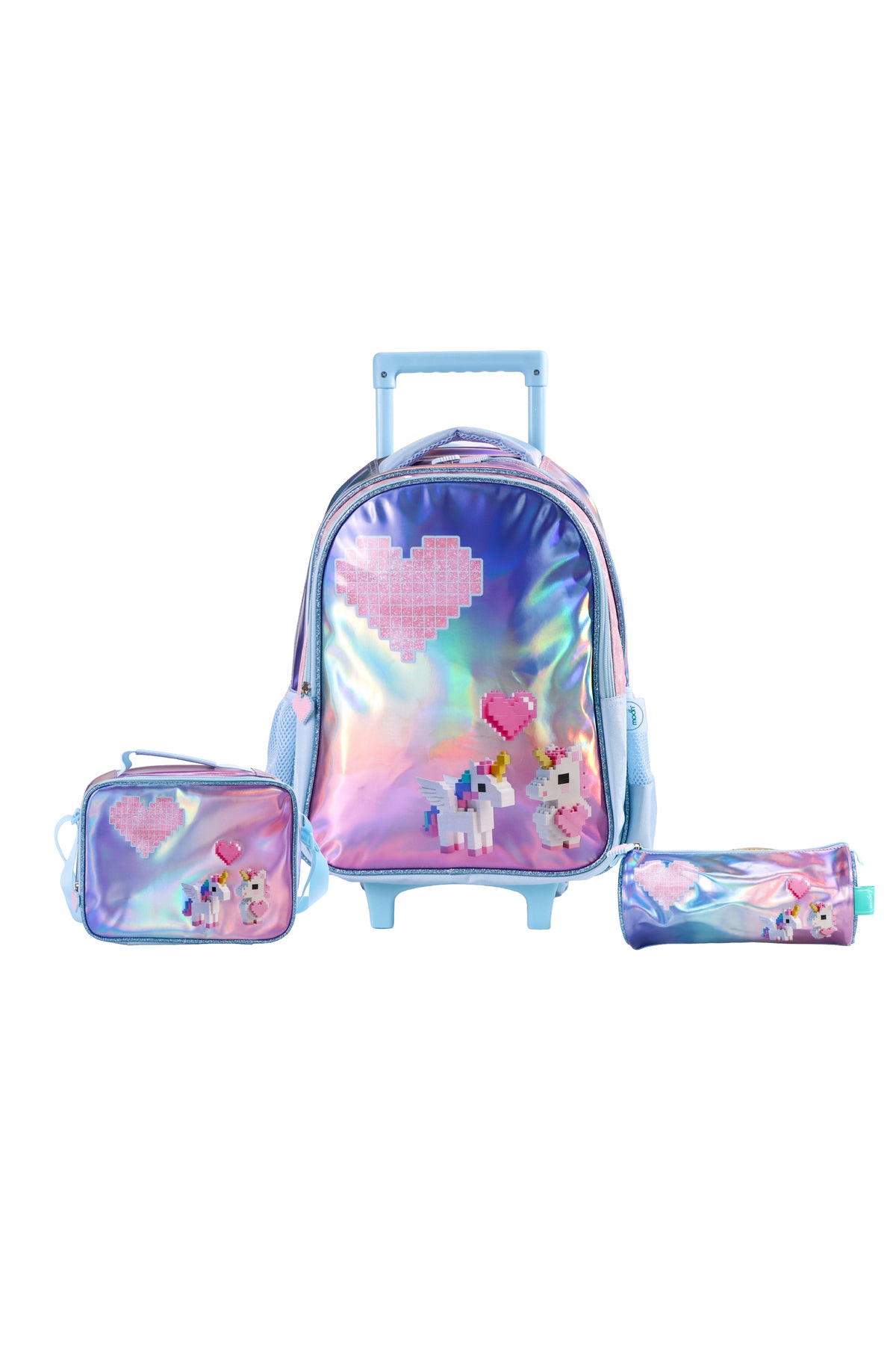 MOON Unicorn 3 in 1 Kids Trolley Set    - (16-Inch) Premium Kids School Bag with Lunch Bag & Pencil Case- Pink &Blue