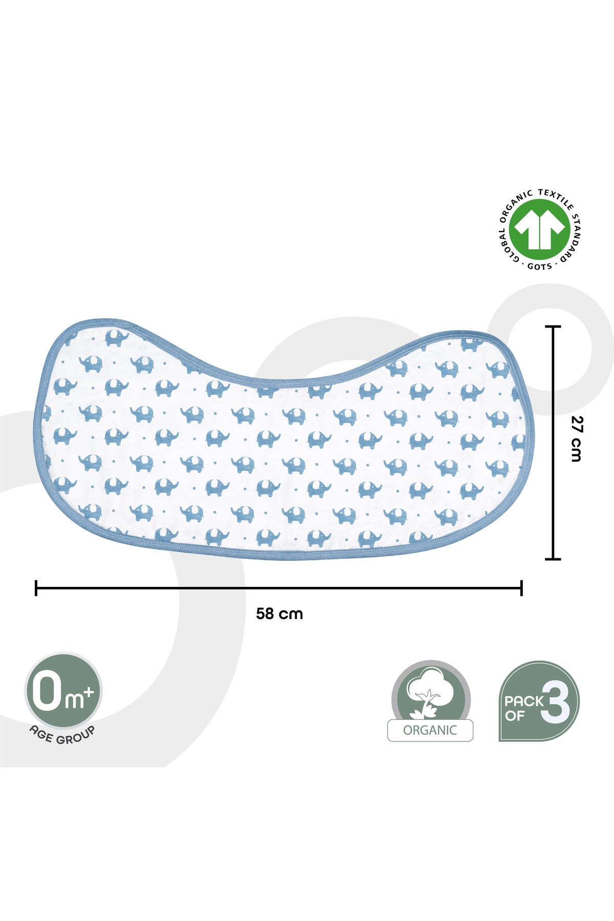 MOON Organic Burpy Cloth. (8 Layer)-.Bunny, Elephant & Blue