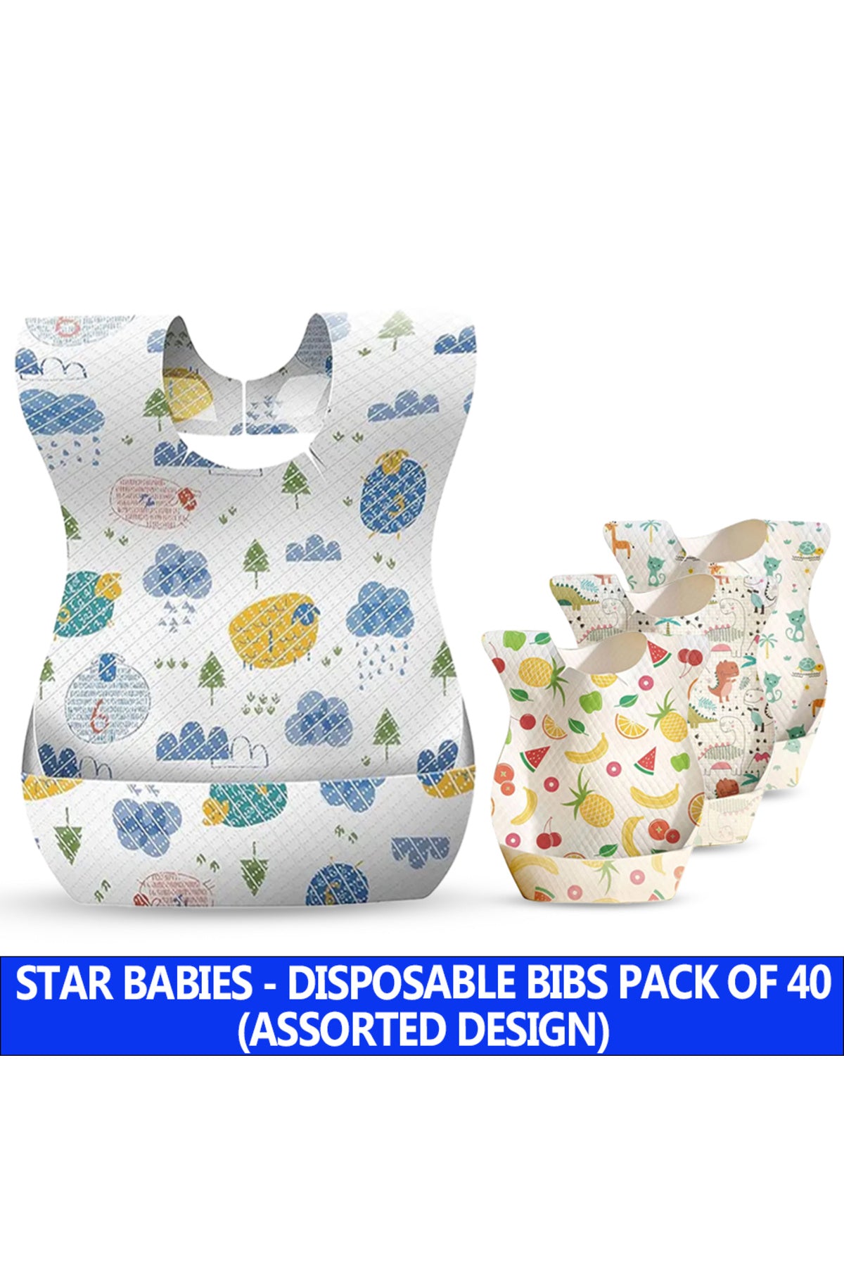 Star Babies 40PCS Disposable Baby Bibs - Soft, Leakproof & Hygienic Paper Bibs for Boys & Girls - Assorted Design