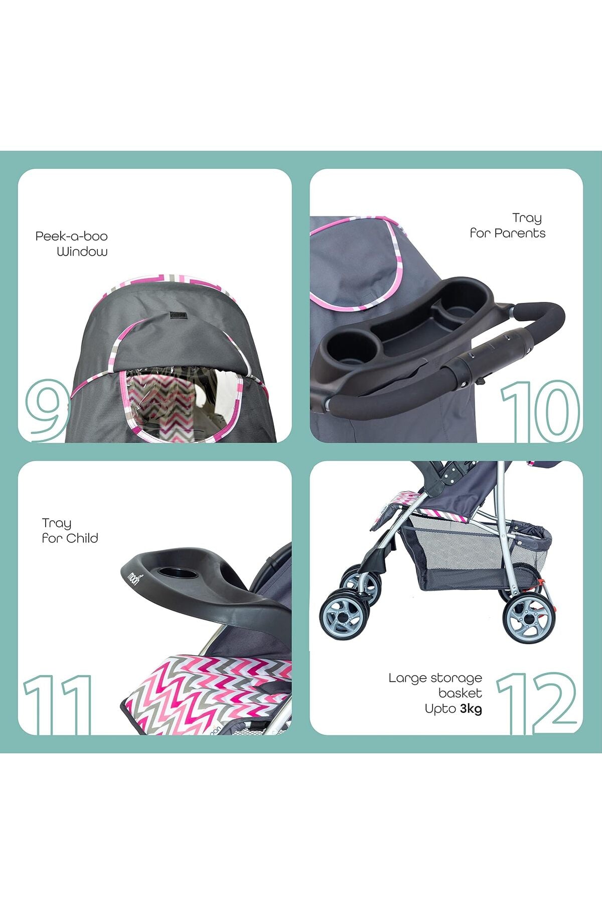 MOON Trek - One Fold Stroller - Pink Stripes