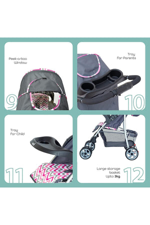 MOON Trek - One Fold Stroller - Pink Stripes