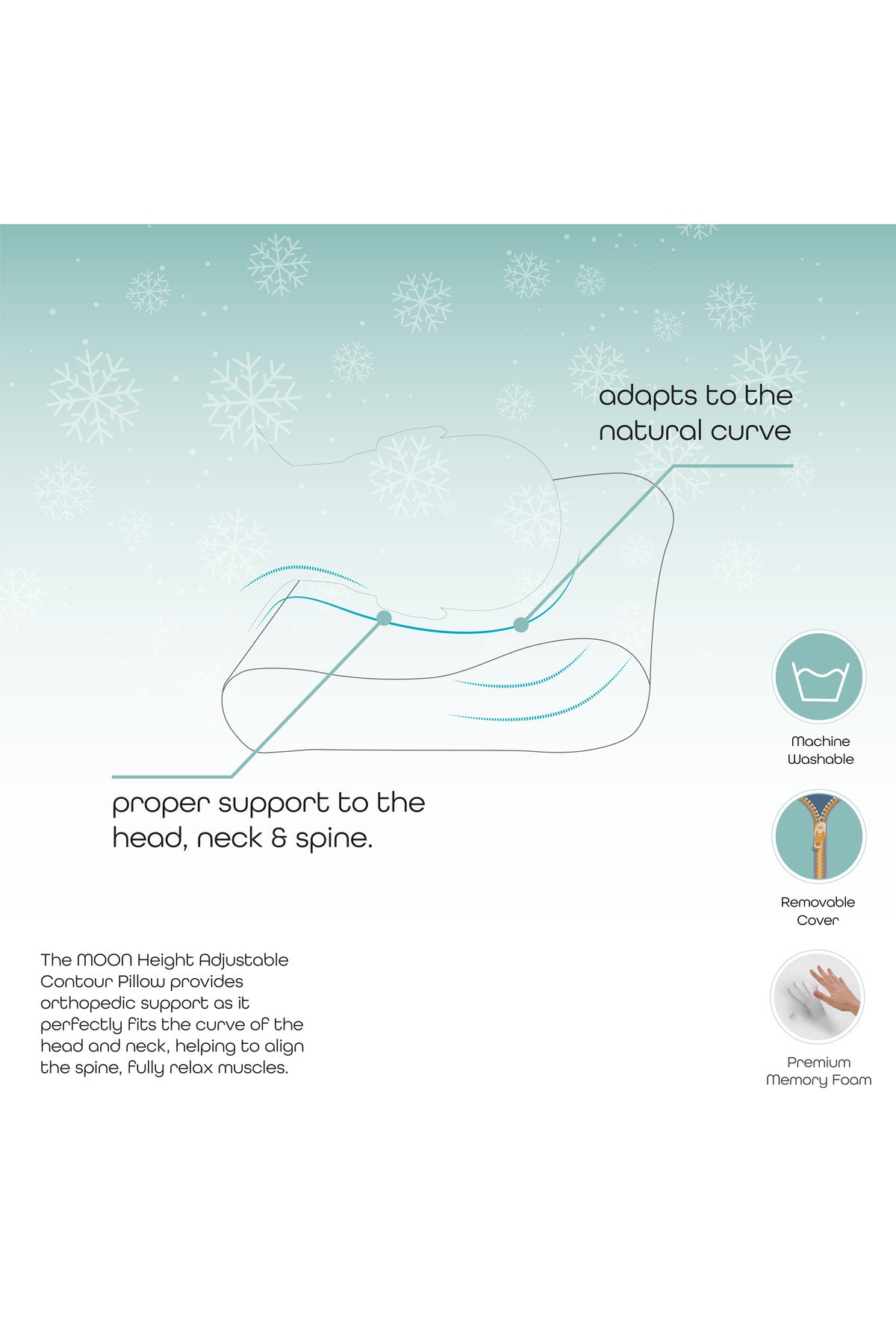 MOON  Contour Memory Foam Pillows height adjustable with Cool fabric