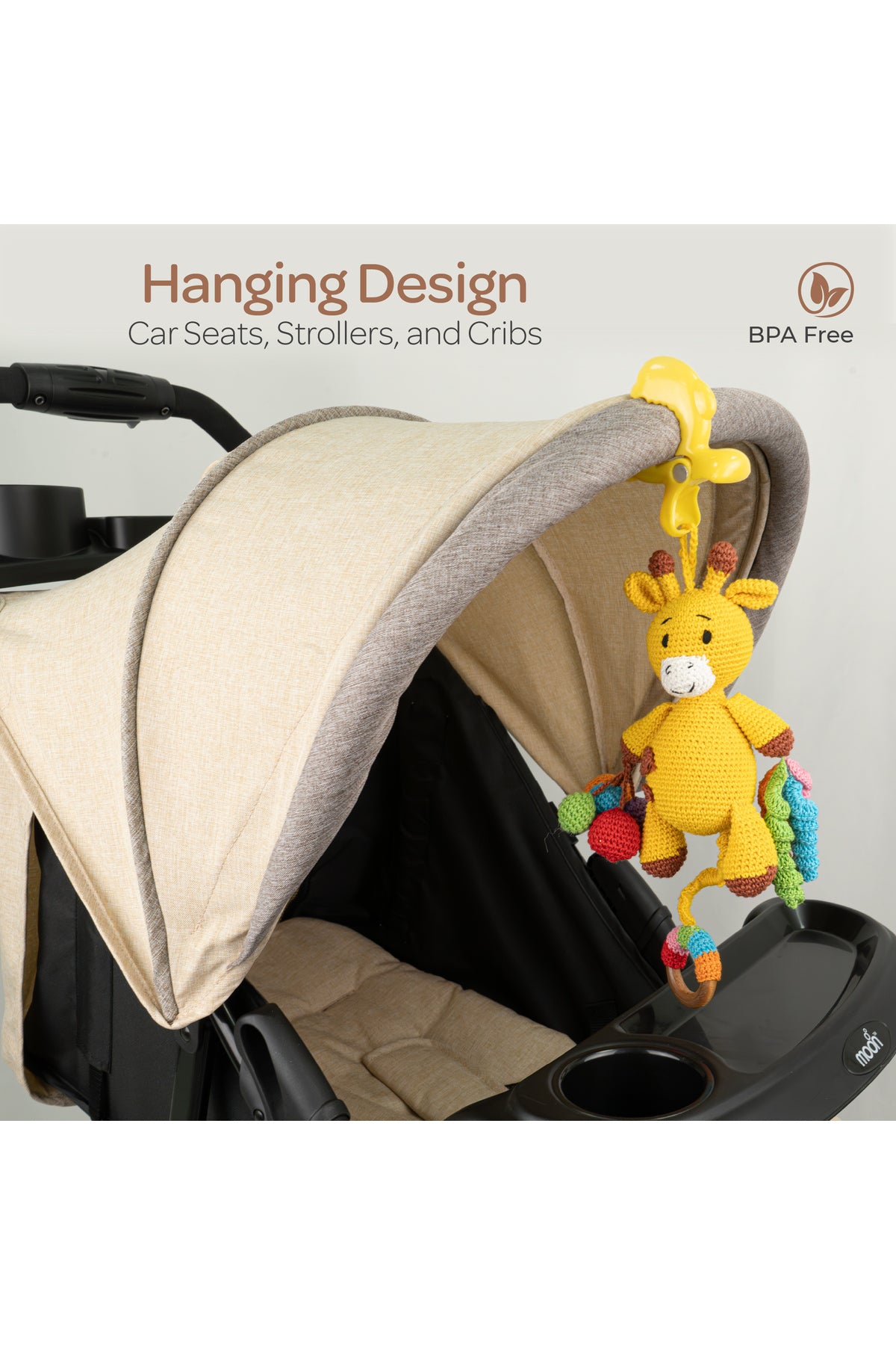 MOON Handcrafted Crochet  Toy with Ring & Clip Hanger-Giraffe