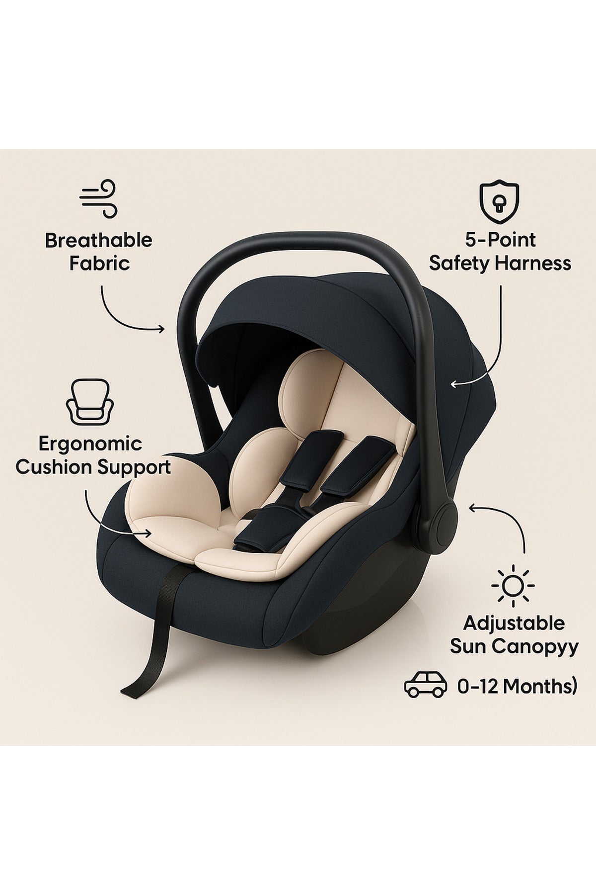 Kikibebe Ultra Comfortable Car Seat For Ages 9 Months To 12 Years – Black