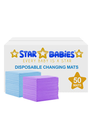 Star Babies Disposable changing mats Pack of 50 (Blue 30pcs, Lavender 20pcs)