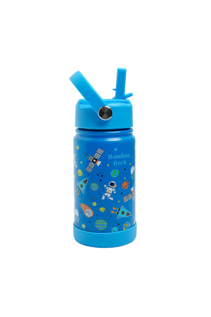 Bamboo Bark Insulated Water Bottle with Straw & Handle – Stainless Steel Double Wall Thermos Flask for Hot & Cold Water, Leak-Proof & Reusable Kids Water Bottle