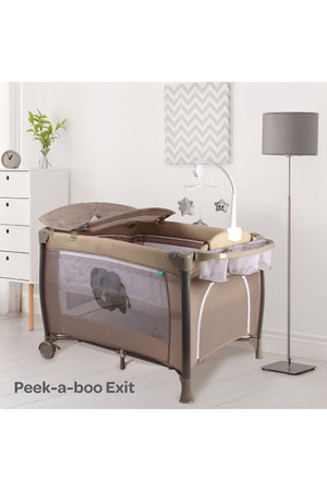 MOON Joypod Playpen with Removable Diaper Changer , Musical Toy & Lockable Wheels-Beige