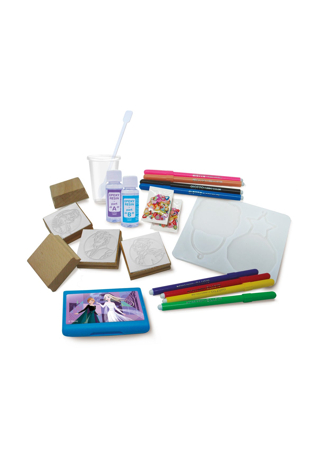 Multiprint Frozen Crystal Art Set – Includes 2 Charms, 1 Mould Tray, 8 Markers, Ink Pad, 5 Stampers, Mixer Tube, Epoxy Resin Mix A&B, Glue & Stirrer – 100% Made in Italy