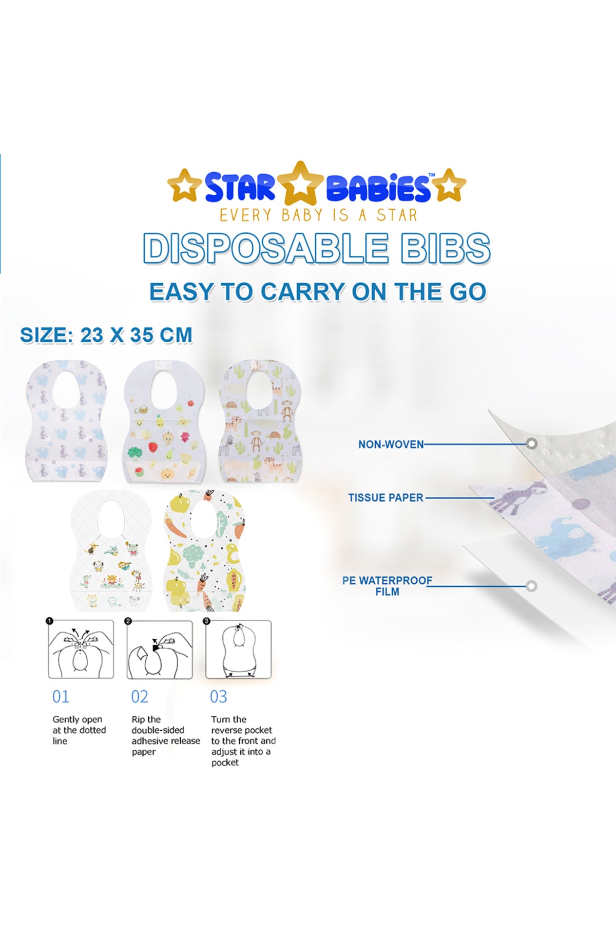 Star Babies Disposable Bibs Pack of 8-Elephant