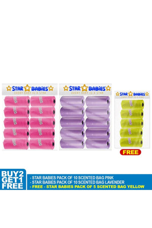 Star Babies - Scented Nappy Bag - Pack of 25/375 Bags - Pink/Lavender/Yellow