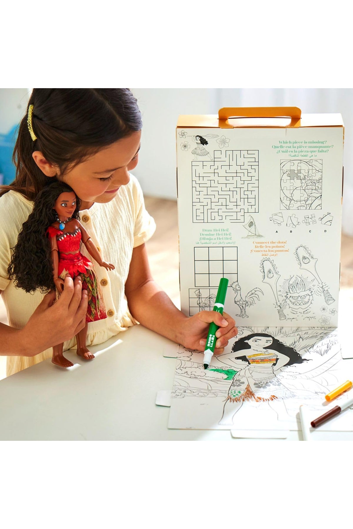 Multiprint Moana House – Creative Stamping & Coloring Set for Kids – Includes 7 Wooden Stamps, Washable Ink, 7 Markers, Drawing Book & More – Made in Italy
