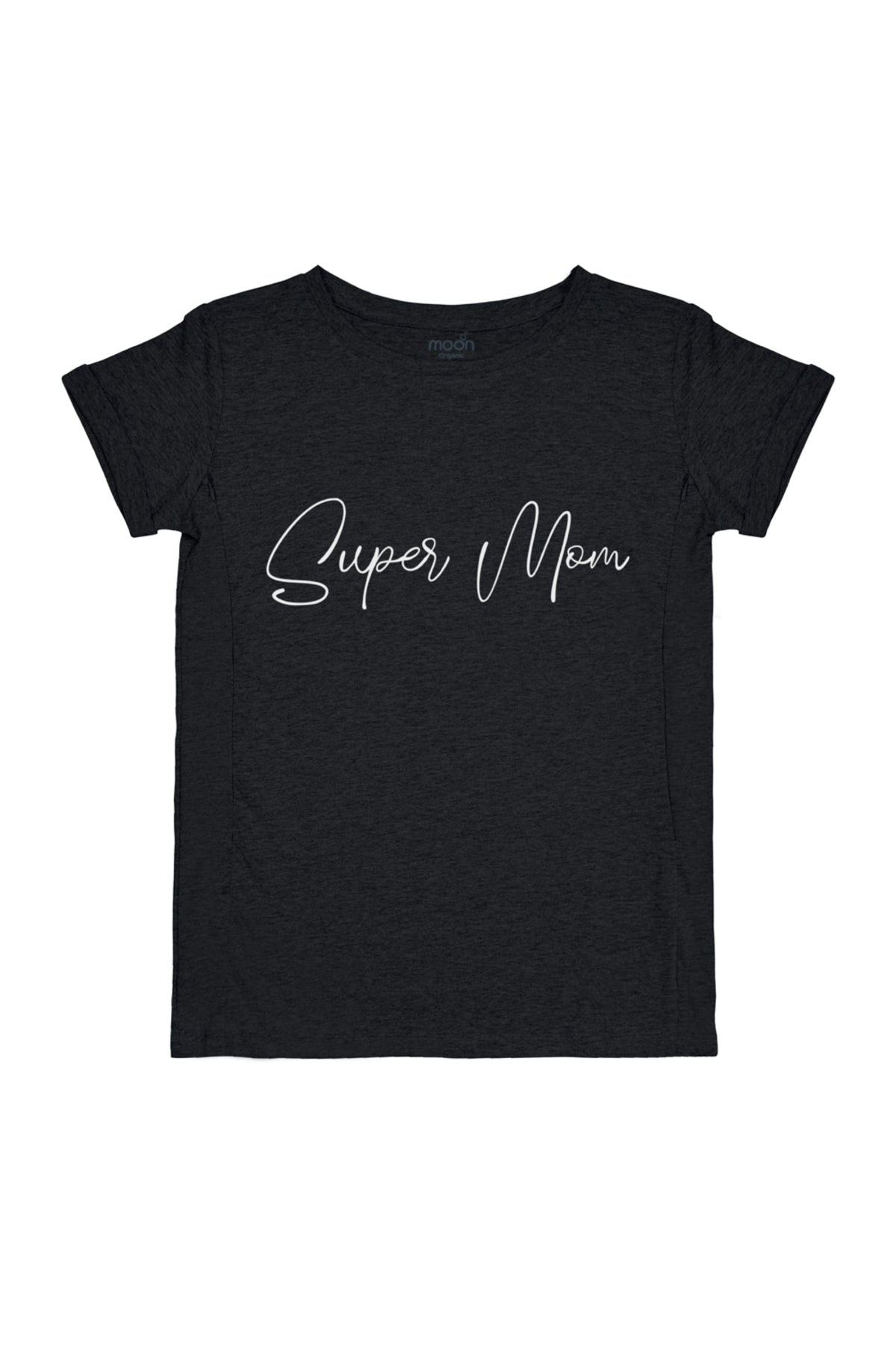 MOON Organic Dual Sided Zippered feeding T-Shirts for Moms ,Easy and Rapid Breastfeeding- Dark Grey