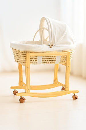 Kikibebe Wooden Moses Basket With Stand And Wheels – Wood
